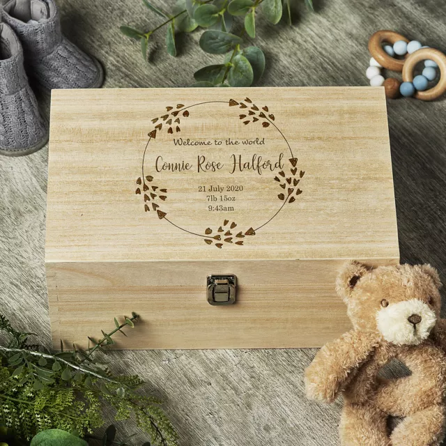 Personalised Baby Memories Large Wooden Keepsake Box Welcome To The World HB-117