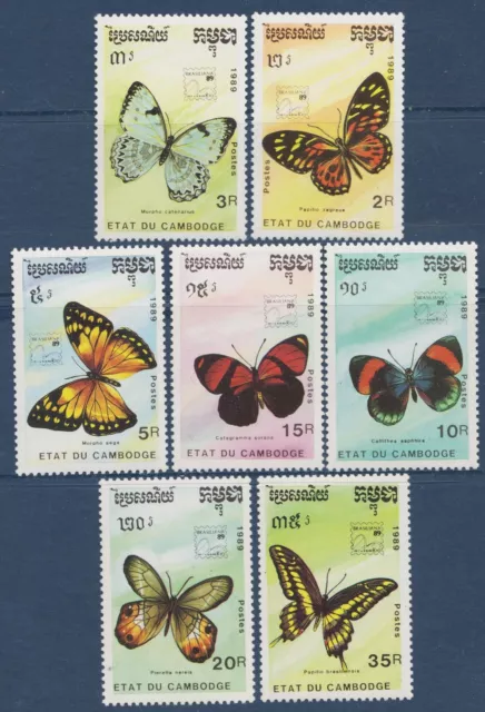 Cambodia 1989 Butterflies Insects Nature Conservation StampEx 7v set MNH