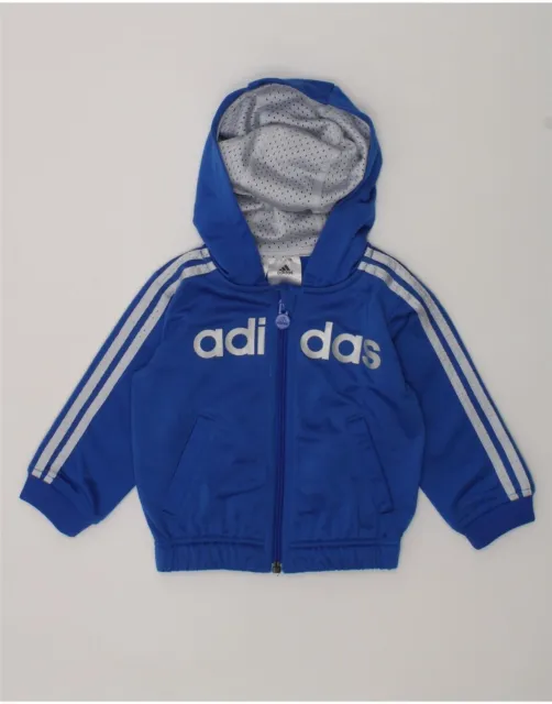 ADIDAS Baby Boys Graphic Zip Hoodie Sweater 6-9 Months Blue Polyester AZ50