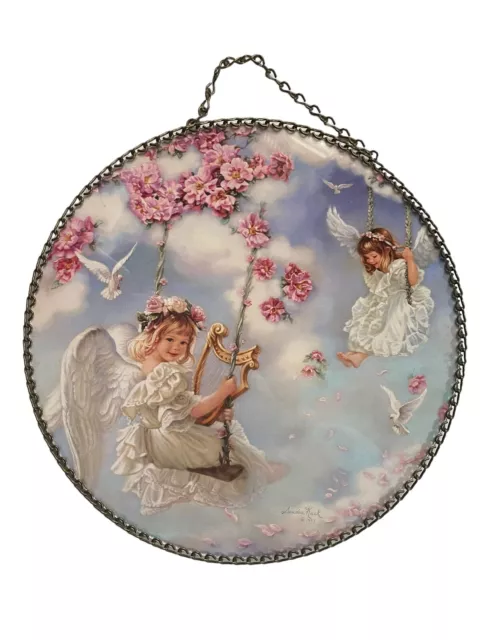 Sandra Kuck Victorian Angels in Clouds Doves 9' Round Flue Cover Wall Hanging