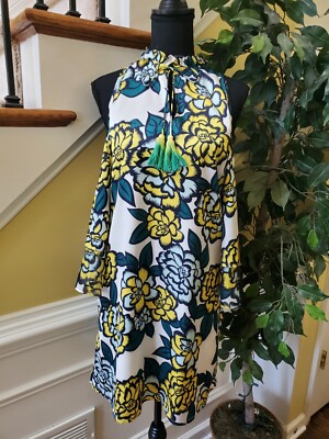 KAS New York Open Shoulder Floral Print Dress Size Small