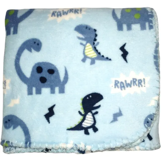 Manhattan Kids Blue Dinosaur Blanket RAWRR! Soft Fleece Baby Boy Lovey