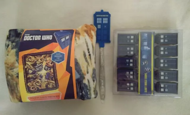 Doctor Who No-Sew Exploding Tardis Fleece Throw Blanket Kit String Lights Lot