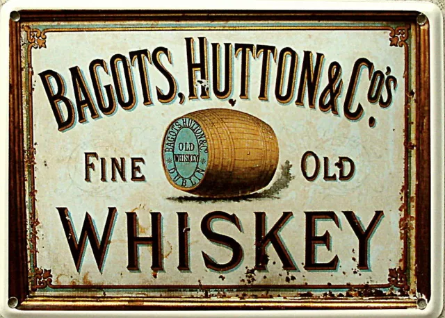 Mini-Blechschild Bagots Hutton Whiskey, 11 x 8 cm