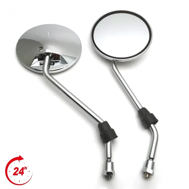 Paire Rétroviseurs Moto Barre Ronde 7/8'' - Miroirs Convexes Argenté Gauche/Droite Universels