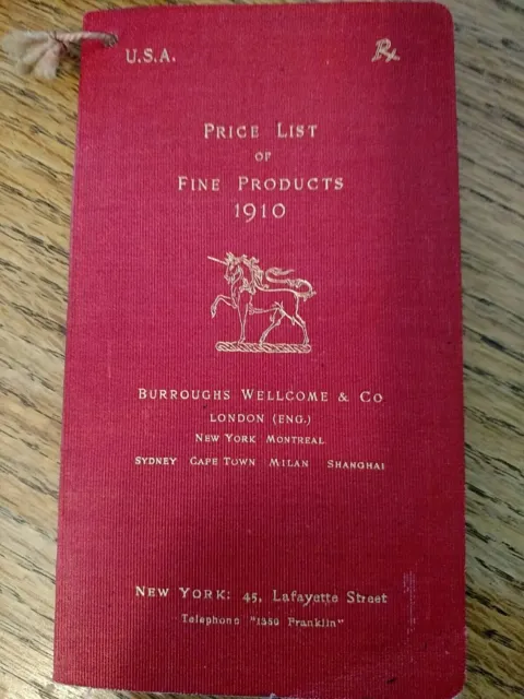 Price List of Fine Products 1910 Burroughs Wellcome & Co Medicine Pharmaceutical