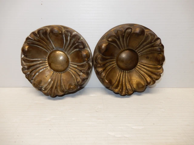 Antique Pair Large Brass Window Tie Back Rosettes