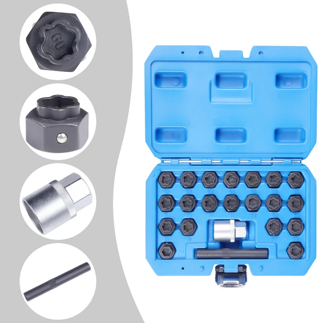 22pcs Locking Lug Nut Master Key Set Wheel Lock Removal Tool For BMW Universal