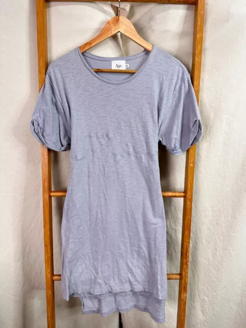 Aje T-Shirt Dress Womens Extra Small Light Blue Short Sleeve Knee Length Cotton