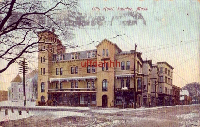 CITY HOTEL TAUNTON, MA 1909 horse-drawn sleigh in winter
