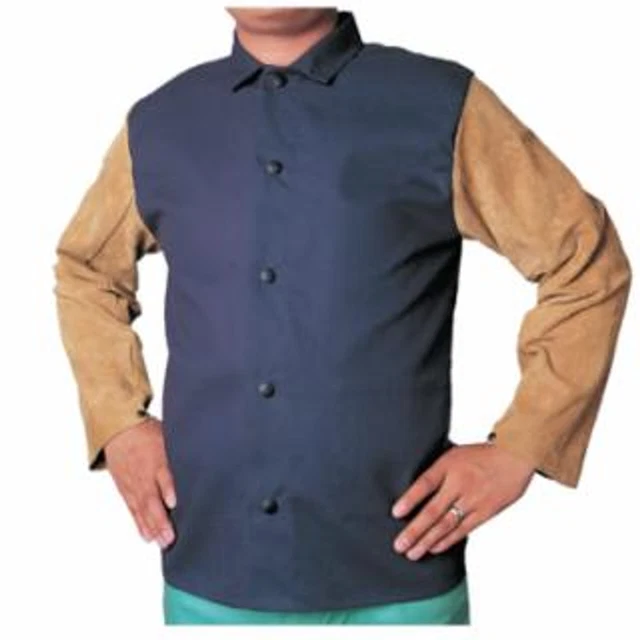 BEST WELDS 902-1201-M Leather/FR Sateen Combo Jacket, Medium, Blue/Tan