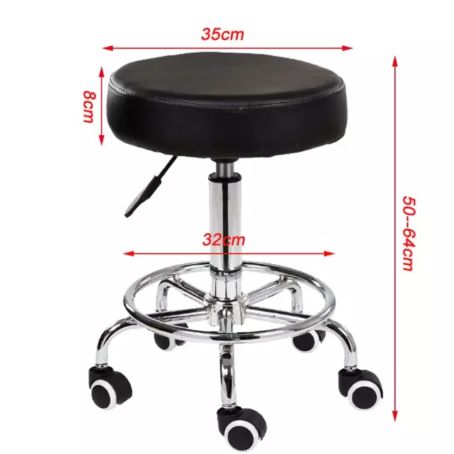 Salon Chair Bar Swivel Stool Office Roller Wheels Portable Height Adjust Leather 2