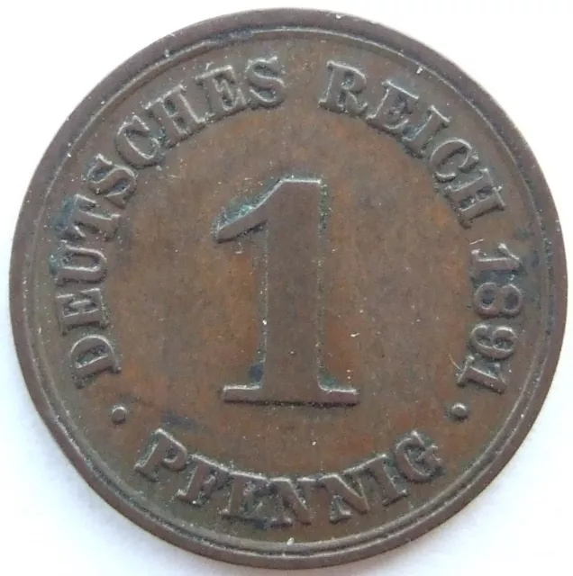 Moneta Reich Tedesco Impero Tedesco 1 Pfennig 1891 F IN Very fine /
