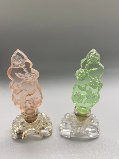 Miniature Matching Pair Vintage Czech Perfume Bottles with Intaglio Cut Stoppers