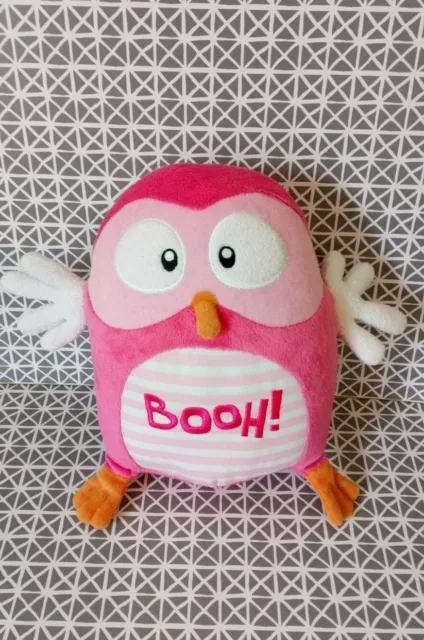 Doudou peluche hibou chouette Booh 25 cm rose blanc rayé Luminou