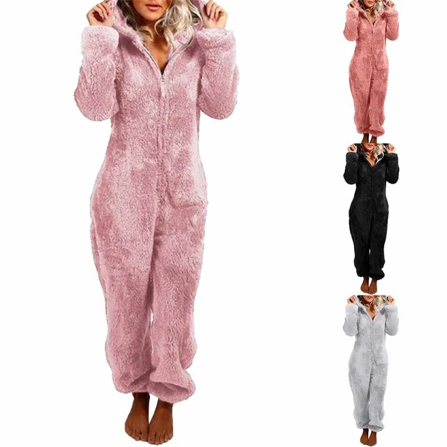 Femmes Combinaison Hiver Chaud Pyjama Polaire Long Doux Sommeil Linge de Maison,