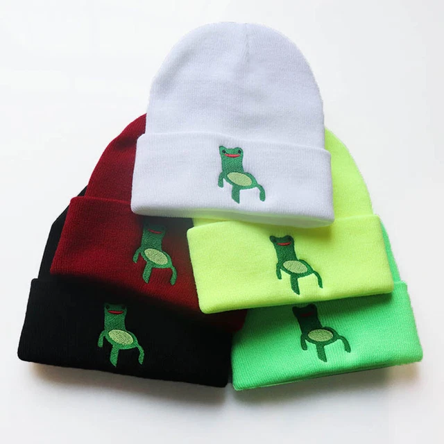 Winter Cartoon Froggy Chair Embroidery Beanie Hat Men Women Knitted Skullies Cap