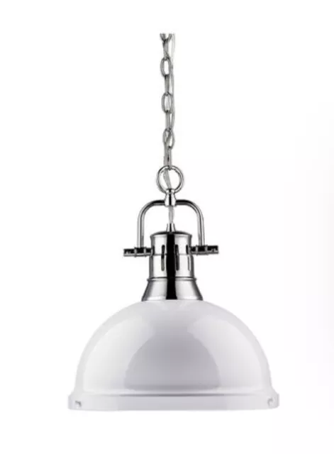 Golden Lighting Duncan 1-Light Chrome Pendant White Shade 3602-L CH-WH 14" Diam.