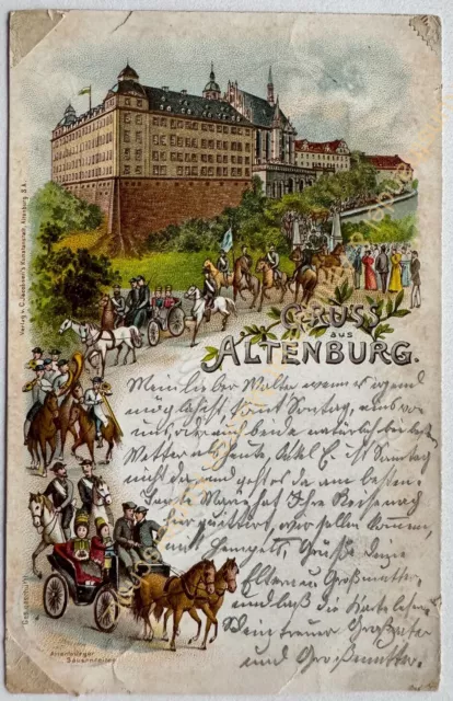 AK Litho Gruss aus Altenburg 1898 Bauernreiter Thüringen