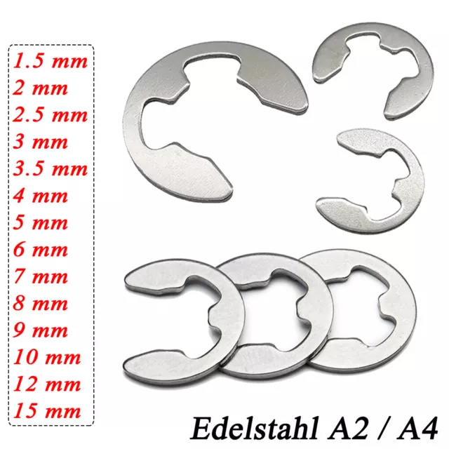 1.5 bis 15mm E-CLIP Außen Sicherungsring Sprengring für Welle DIN 6799 Edelstahl