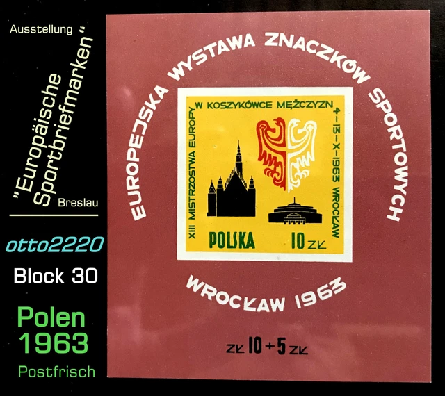 Polen 1963,  MiNr. Block 30; "Europäische Sportbriefmarken-Schau", Postfrisch