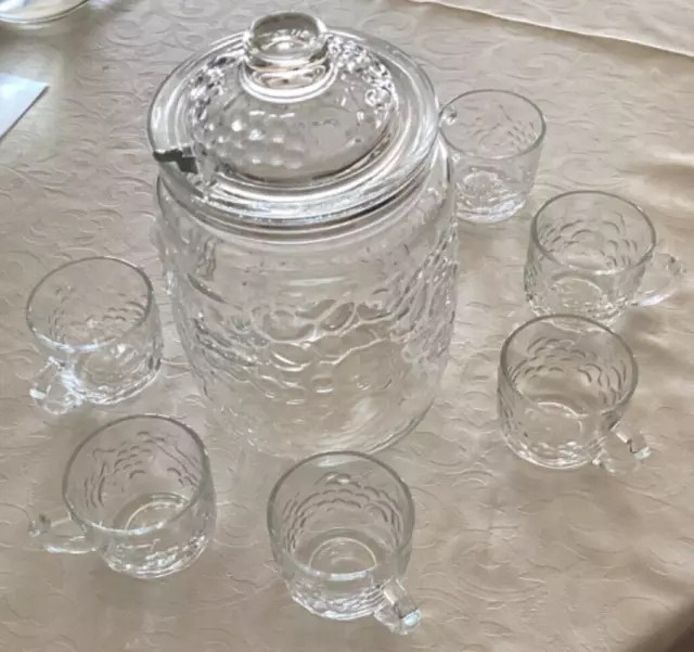 Bowle-Service aus Glas,  Topf, 6 Tassen mit Henkel, unbenutzt