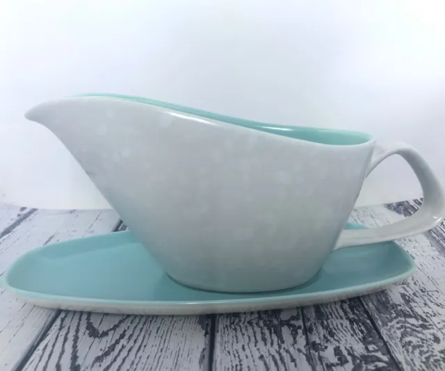 Vintage MCM Poole Pottery Twintone Ice Green & Seagull gravy boat & under plate