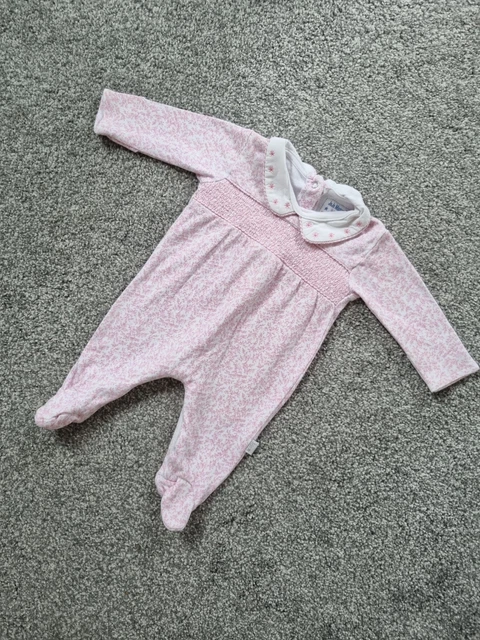 Baby girls jojo maman bebe babygrow pink floral collar 0-3 months sleepsuit h