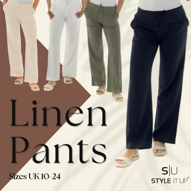 WOMENS LADIES LINEN Trousers Pants Summer Casual Holiday Beach Chino Khaki  Cargo £20.99 - PicClick UK