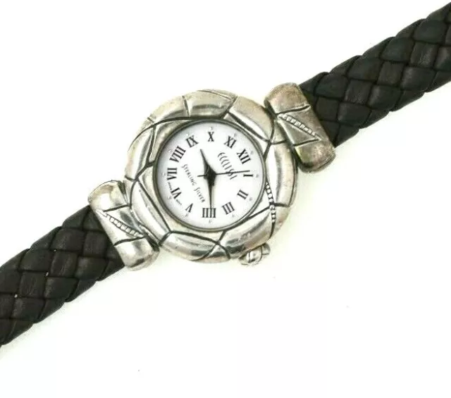 Ecclissi Ladies Sterling Silver Quartz Wrist Watch W/ Braided Leather Strap