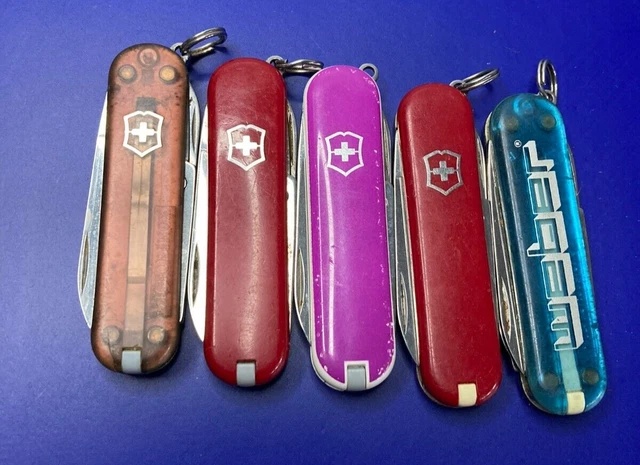 Lot of 5 Victorinox Classic Sd Swiss Army Knives - Multi colors and Logos