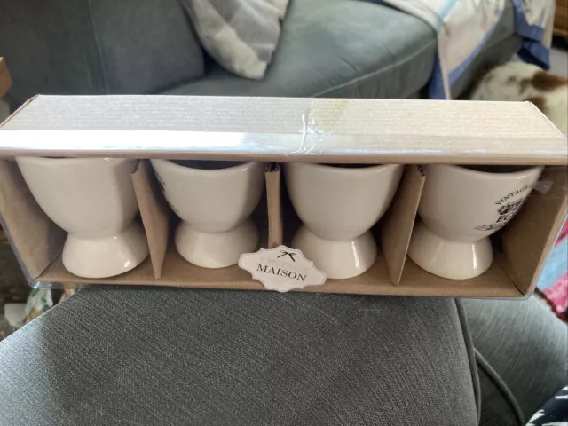 Vintage Maison x 4 Cream Ceramic Egg Cups - Brand New In Box