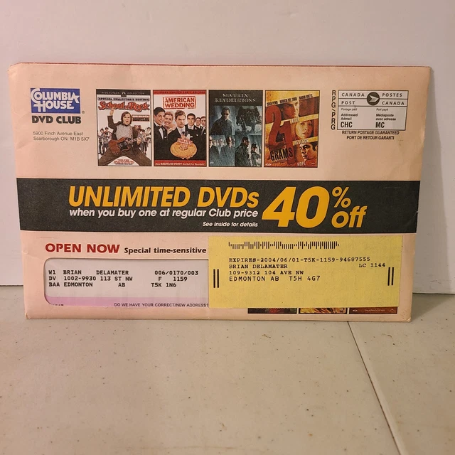 VINTAGE COLUMBIA HOUSE DVD CLUB mailer Advertising Advertisemt • New