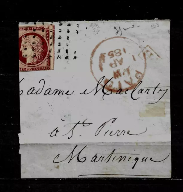 France timbre oblitéré n ° 6  sur fragment 'enveloppe datée 1851 et signé Roumet