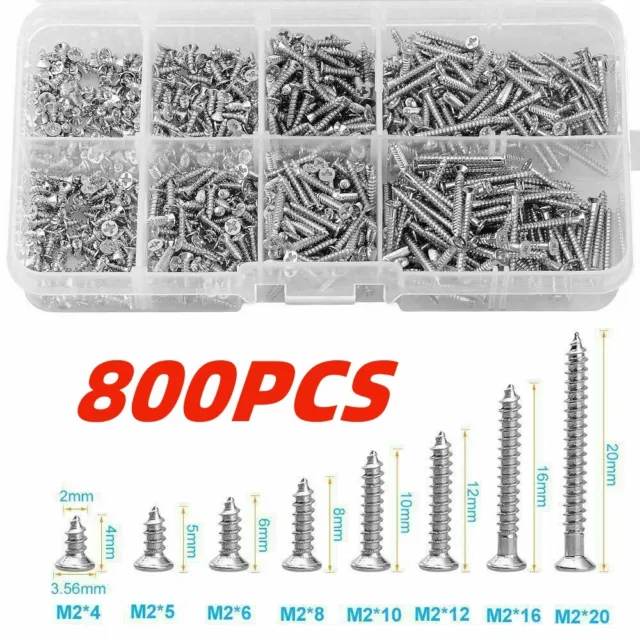 800 PCS Stainless Steel Wood Screw Assortment Self Tapping Small Metal Screws