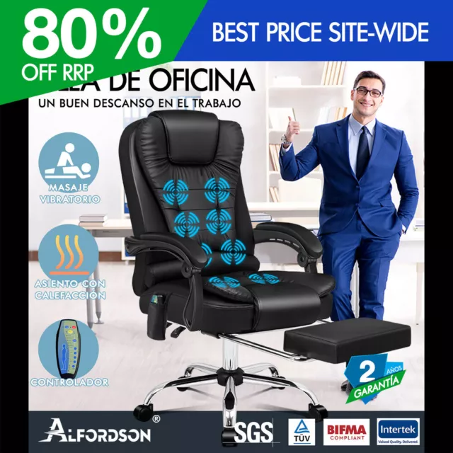 ALFORDSON Oficina Masaje Sillón Ordenador Ejecutivo Calefacción Gaming Negro