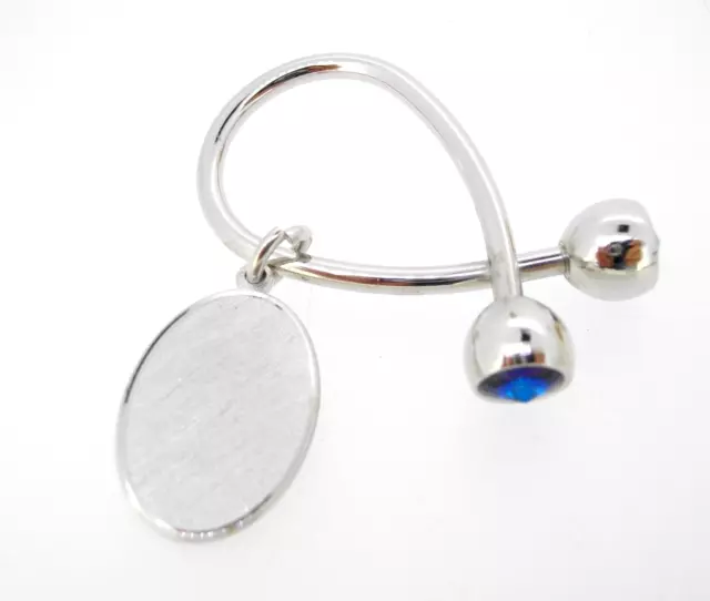 Anson Key Ring holder Silvertone with Knobs Balls Blue Stones Engraveable Charm