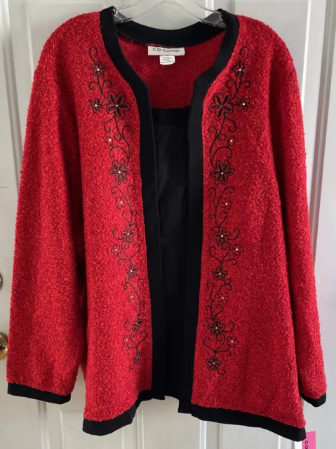 C.D. Daniels Womens Two In One Embellished Red Black Embroidered Top Size3X NWT