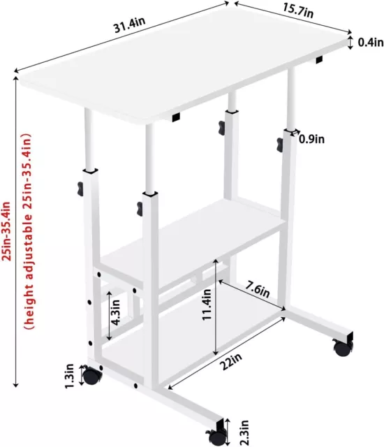 32" Mobile Stand Up Desk Adjustable Laptop Desk With Wheels Home Computer Table 2