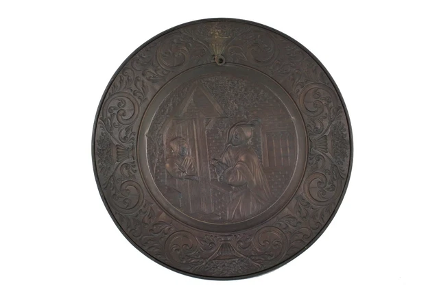 Antiguo PLATO DE COBRE REPUJADO a mano Alemania   42cm GRAN TAMAÑO 2