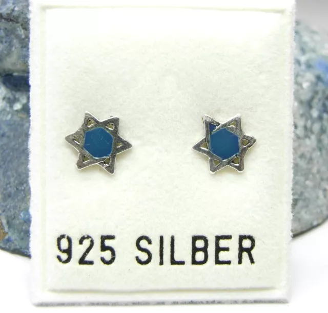 NEU 925 Silber OHRSTECKER DAVIDSTERN blau HEXAGRAMM Stern OHRRINGE Star