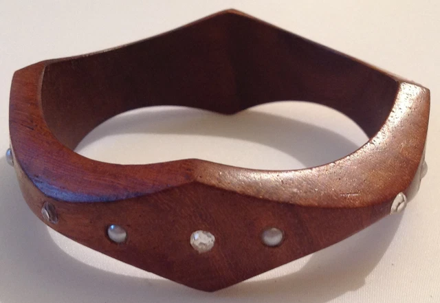 Bracelet Manchette En Bois Bicolore Style Catherine Noll - Palissandre Marron Foncé - Occasion Très Bon état