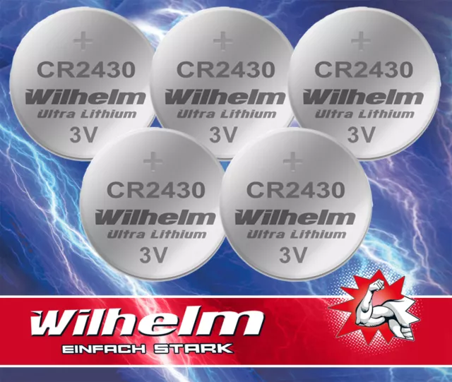 5 x Wilhelm CR2430 Lithium Knopfzelle 3V Blister-Ware Neu! CR 2430 DL2430