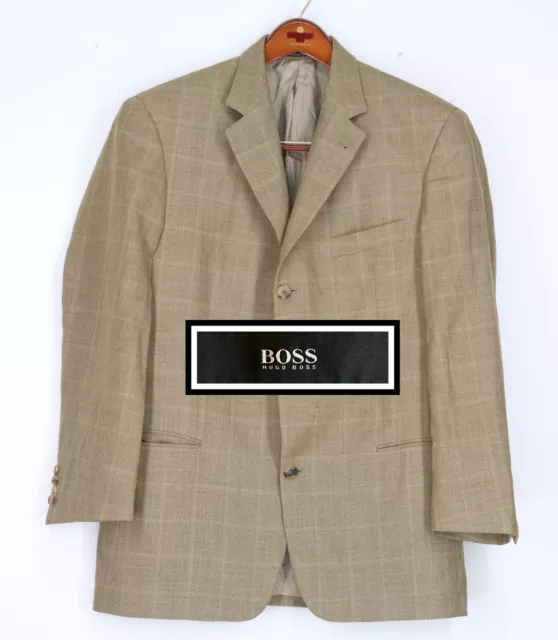 Hugo Boss Men's Brown Windowpane 100% Wool 3 Button Sport Coat Blazer Size 42R