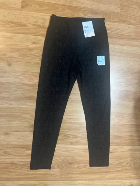 NWT Medium FLX High Rise Affirmation Leggings Black and Gray Pattern Travel New