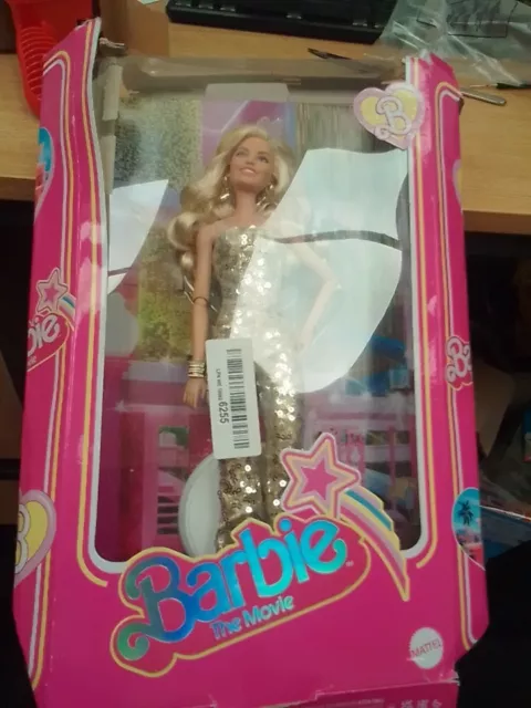 Barbie 2023 Movie Doll Gold jumpsuit Damaged Box