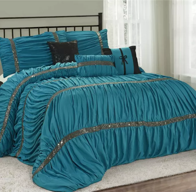 HIG 7 Pieces Fashion Luxurious Chic Ruched Pleated Comforter Set - Claraite 3