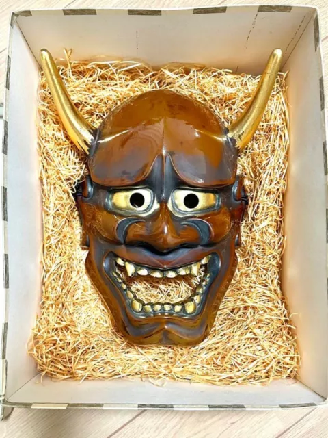 Noh Mask Oni Hannya Vintage Antique Wood Carving Box Japanese