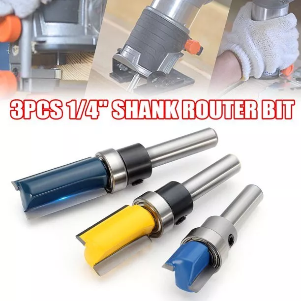 3x1/4"Shank Flush Trim Pattern Router Bit Top Bearing Milling Cutter Woodworking