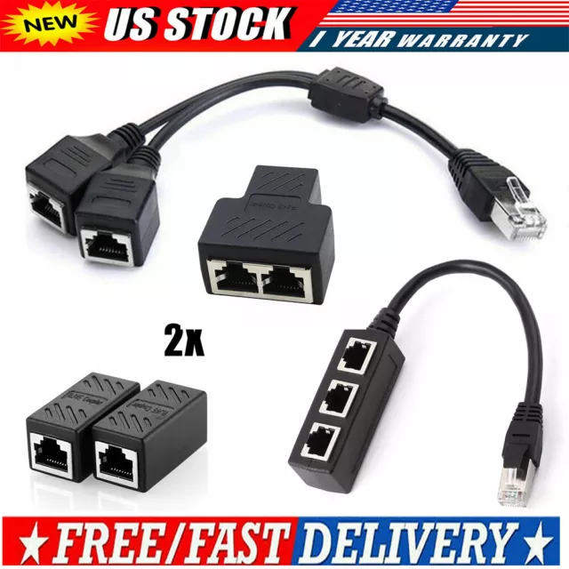 RJ45 LAN Ethernet Splitter Adapter 1 to 1/2/3 Ports Cable Network LAN Connector